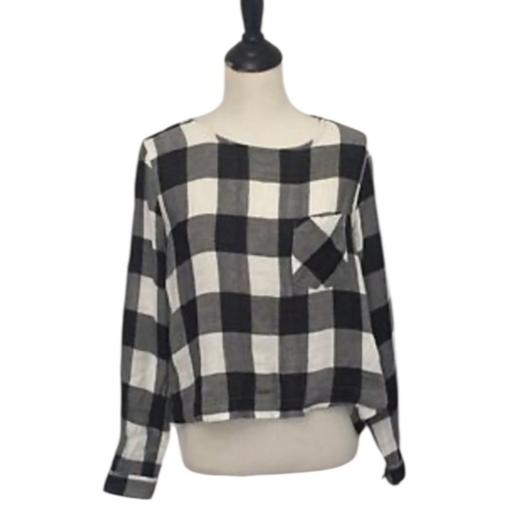 Cloth and Stone BuffaloCheck LaceUp Back LongSleeve Top L SoftGrunge Cottagecore